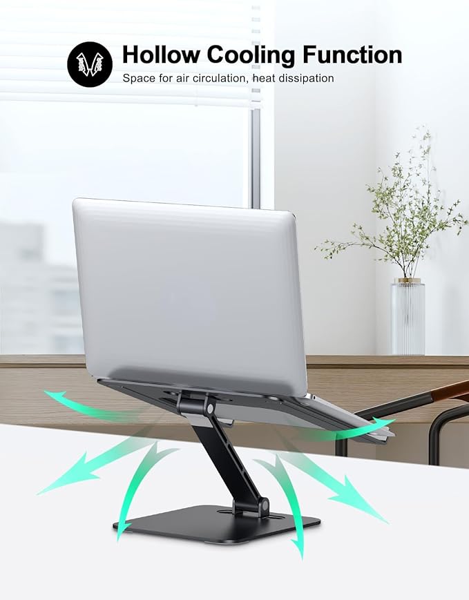 RIWUCT Foldable Laptop Stand, Height Adjustable Ergonomic Computer Stand for Desk, Aluminum Portable Laptop Riser Holder Compatible with MacBook Pro Air, HP, Dell 10-16"(Black)