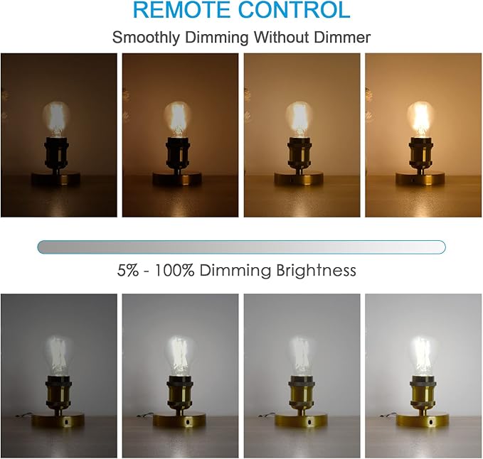 Remote Control Smart Edison A19 LED Light Bulbs- E26 Standard Base- Dimmable 4W(40W Equivalent)- Adjustable Color Temperature (2700K- 5000K)- No App or Wi-Fi Required- Remote Included- 4 Pack