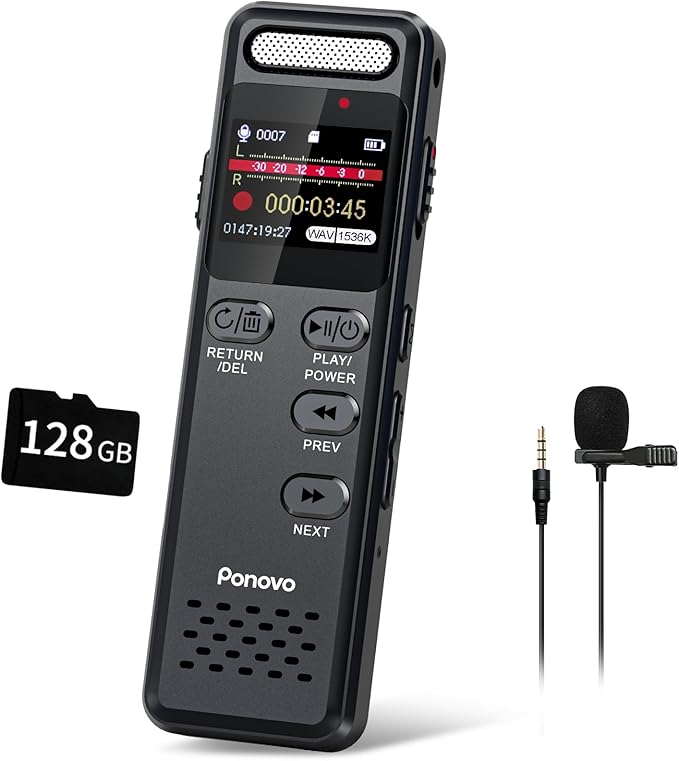 160GB Digital Voice Recorder with Playback, 1100mAh Audio Recording Device for Lecture Interviews, 1536Kbps Voice Activated Recorder with Noise Reduction, Password, External Microphone