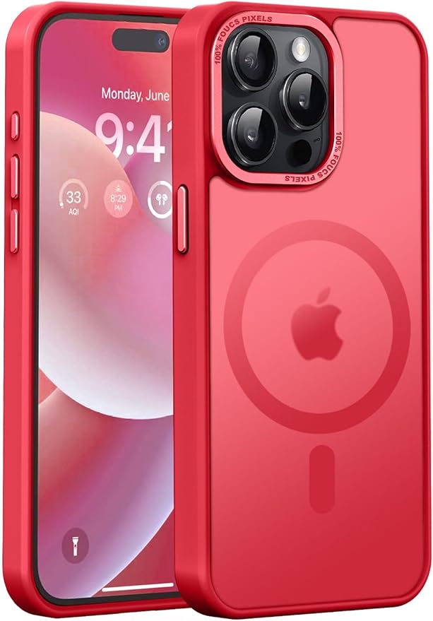 Newfuture Magnetic for iPhone 15 Pro Case [Compatible with Magsafe] [Military Grade Drop Protection] Translucent Matte Anti-Fingerprint Shockproof Phone Case for iPhone 15 Pro 6.1 inch, Red