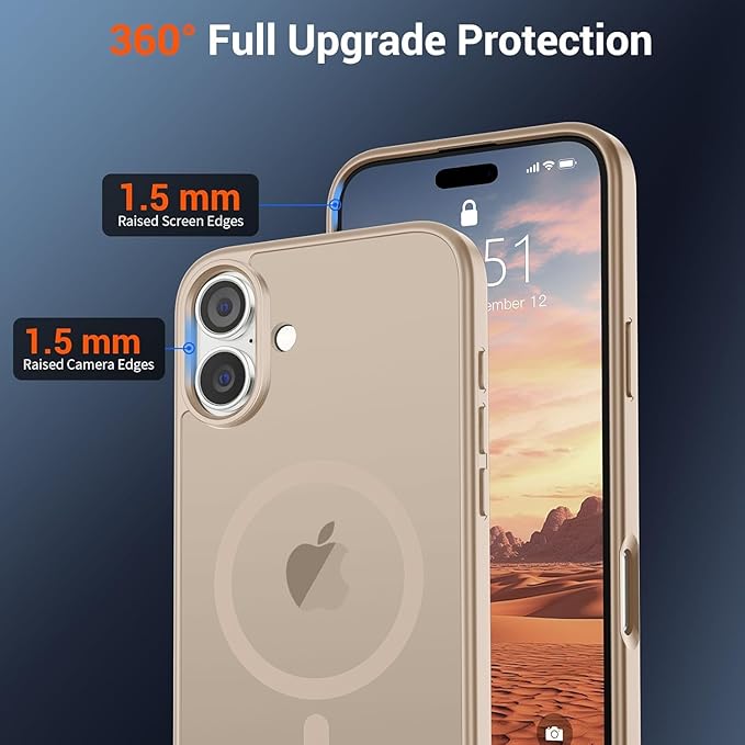 SUPFINE Magnetic for iPhone 16 Case (Compatible with MagSafe)(Military Grade Drop Protection) Translucent Matte Shockproof with Anti-Fingerprint Phone Cover,Desert Gold