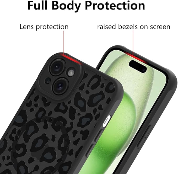 KANGHAR Case for iPhone 15 Plus Phone Case [Compatible with Magsafe] Leopard Printed Pattern Cute Cheetah Protective Magnetic Case for Girls Women Men 6.7"