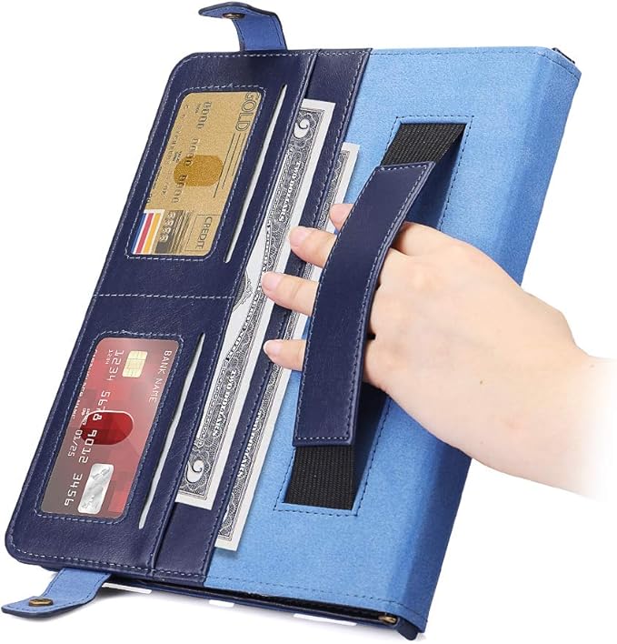Handbag Case for iPad Pro 11-inch M5 M4 (2025/2024) - Techcircle Folio Stand iPad Crossbody Wallet Case with Pencil Holder, Hand Strap+Shoulder Strap Protective Cover, Navy