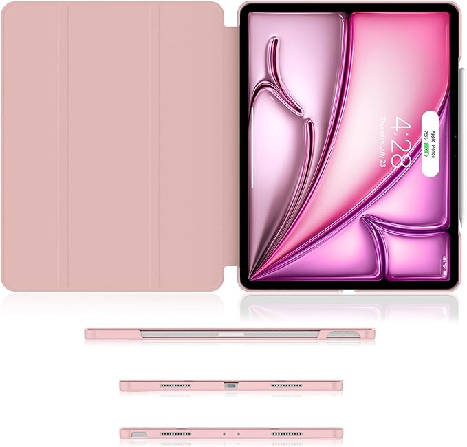 Soke Case for iPad Air 13 Inch (M3/M2) 2025/2024,iPad Pro 12.9 2022 2021(6th 5th Generation) - [Slim Trifold Stand + Auto Wake/Sleep],Protective Hard PC Back Cover (Pink)