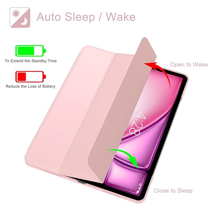 Soke Case for iPad Air 13 Inch (M3/M2) 2025/2024,iPad Pro 12.9 2022 2021(6th 5th Generation) - [Slim Trifold Stand + Auto Wake/Sleep],Protective Hard PC Back Cover (Pink)