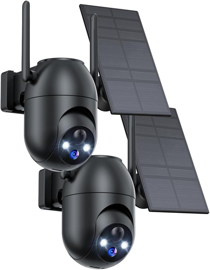 Security Cameras Wireless Outdoor Solar: 2K WiFi Camera for Home Security System - Battery Powered Cam IP66 Waterproof Motion Sensor 360° CCTV Camera- 5G Not Supported