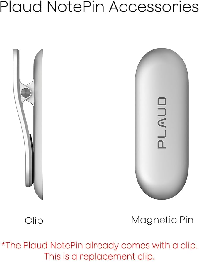 Replacement Magnetic Clip and Pin Attachments for Plaud NotePin (*NOT Included), Accessory Replacement Kit Set for NotePin AI Voice Recorder (No Additional Purchases Needed), Gray