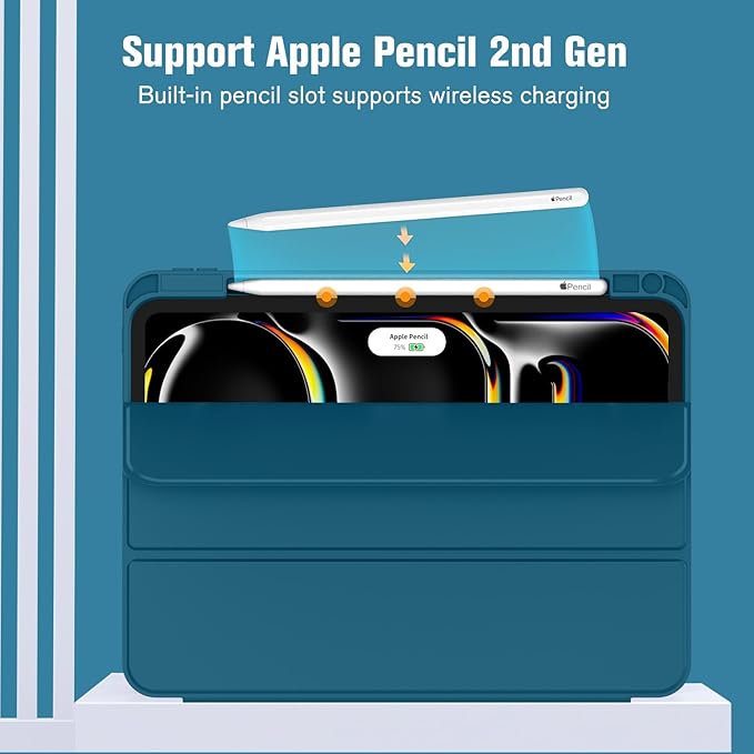 ZryXal New iPad Pro 13 Inch Case (M5) 2025 / (M4) 2024 with Pencil Holder, Smart iPad Case [Support Pencil Pro and Pencil (USB-C)], Support Touch ID and Auto Wake/Sleep (Teal)