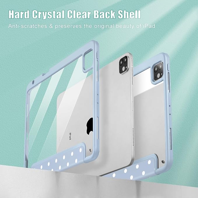 Tuiklol for iPad Pro 11 Inch 4th / 3rd / 2nd / 1st Gen (2022 2021 2020 2018) Case -Built-in Pencil Holder Shockproof Cover Clear Transparent Back Shell with Auto Wake/Sleep, Spot-Blue
