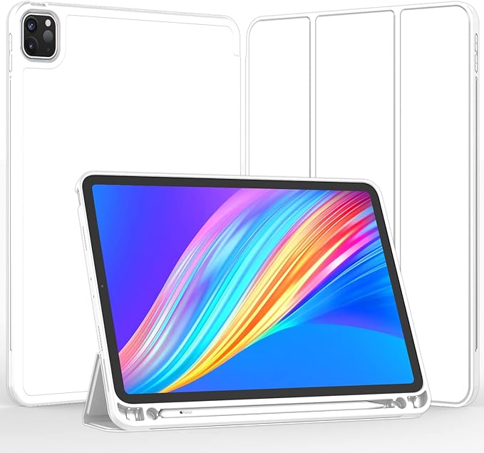 iMieet iPad Pro 13 Inch Case (M5/M4) 2025/2024 with Pencil Holder, Trifold Stand Smart Case with Soft TPU Back, Auto Wake/Sleep (White)