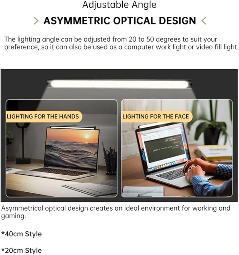 Computer Monitor Light Bar, Desk Lamp with No Glare & Even-Desk LED, 20°-50° Tilt, 4 Color Temperatures for Laptop, Computer Monitor, Task, Outdoor