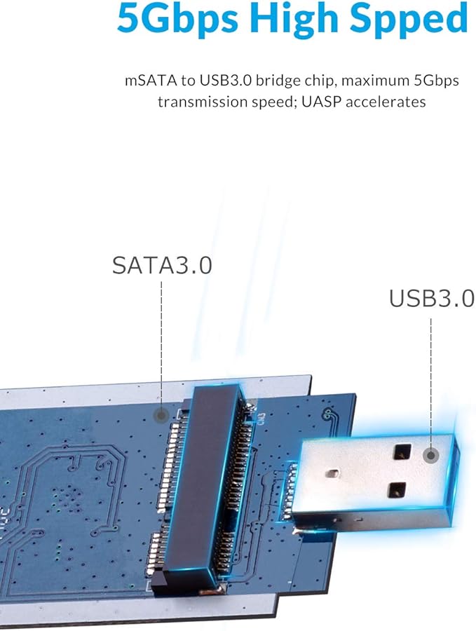 ORICO SSD Enclosure Portable mSATA Adapter (no Cable Required), 5 Gbit/s USB 3.0 External Enclosure for mSATA SSD max up to 4TB-MSG