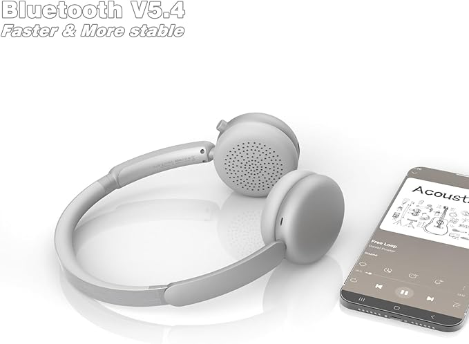 LC70 Small Wireless On-Ear Headphones – Lightweight Silver Headphones with USB-C Charging, Enhanced Bass Technology, 60H Battery with Hybrid Active Noise Canceling Function