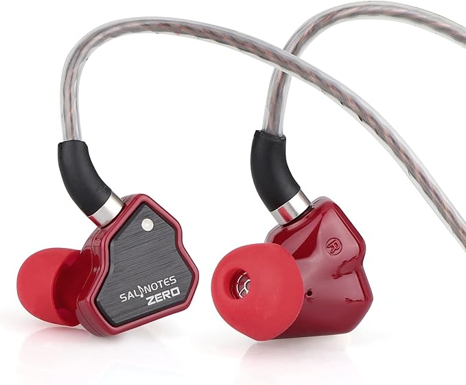 Linsoul 7Hz Salnotes Zero HiFi 10mm Dynamic Driver in-Ear Earphone IEM with Metal Composite Diaphragm Stainless Steel Faceplate Detachable 2Pin OFC Cable (Red, Without Mic)