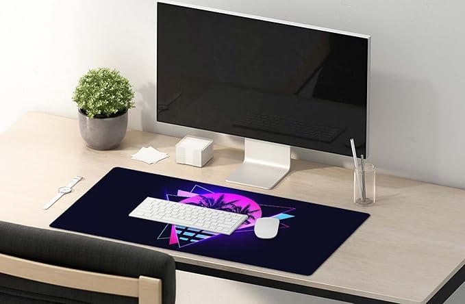SSOIU Vaporwave Palm Large Gaming Desk Mat - Extra Large, Cute, Keyboard Mat - XXL Gaming Mouse Pads, 35.5 x 15.7 inch