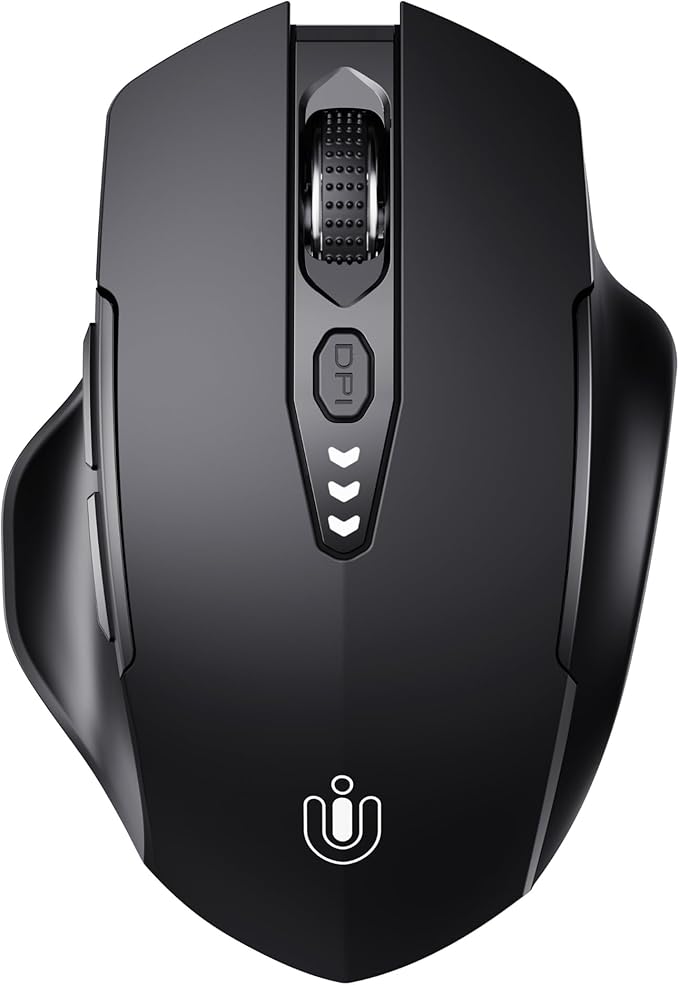 Uineer Wireless Bluetooth Mouse,[Upgraded] Rechargeable (BT 5.0/4.0+2.4G Hz),Computer Mouse with Visible Battery Level, 4 Adjustable DPI, Portable PC Mouse for MacBook Chromebook,Black