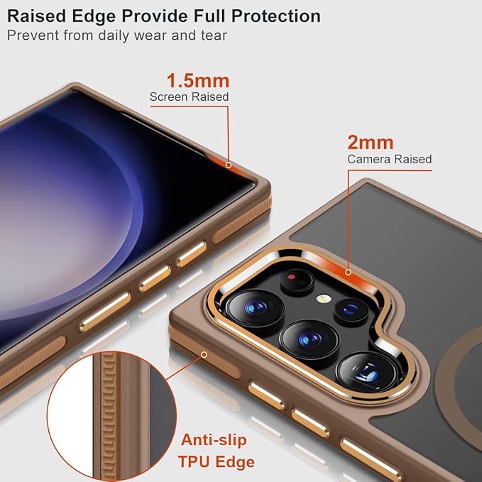 MALEWOLF Case for Samsung Galaxy S24 Ultra Compatible with Magsafe, Slim Matte S24 Ultra Phone Case [Enhanced Non-Slip Technology] [Drop Protection], Translucent Cover for Samsung S24 Ultra (Brown)