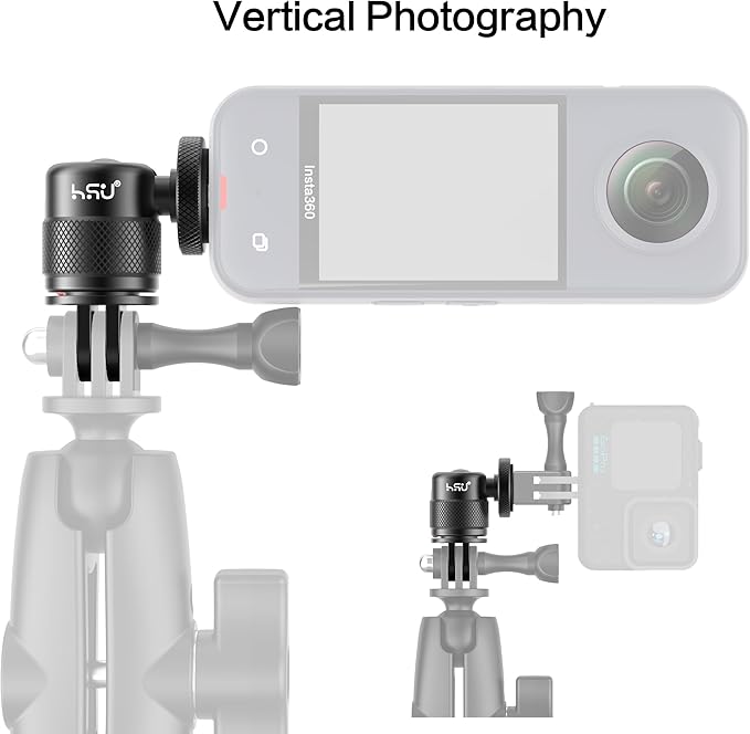 HSU Vertical Mount for GoPro, Aluminum 90 Degree Direction Adapter, 1/4"-20 Screw Tripod Mount for GoPro Hero 13/12/11/10/9/8/Insta360 X5/X4/X3, DJI Osmo Action 5/4/3 AKASO Action Camera and More