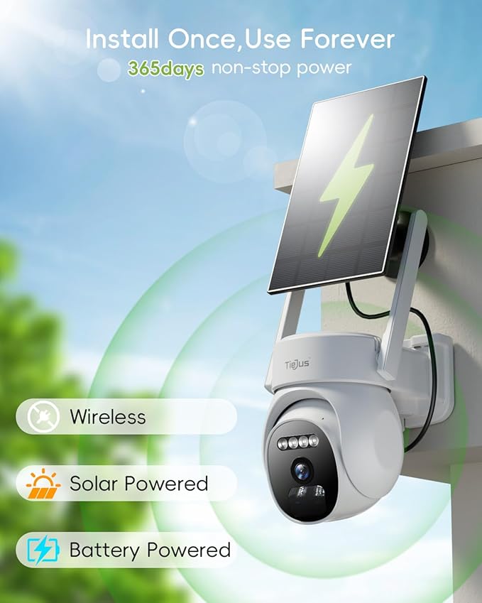2.4G/5G Security Cameras Wireless Outdoor, 2K Solar Camera for Home Security, 360° PTZ/3MP Color Night Vision/Battery Powered/2Way Talk/Compatible with Alexa/IP66 Waterproof(2 Pack)