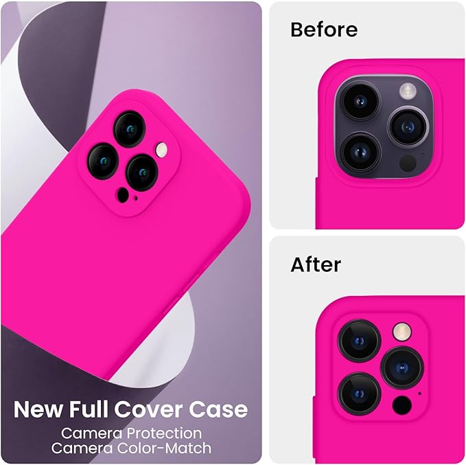 FireNova Designed for iPhone 14 Pro Max Case, Silicone Upgraded [Camera Protection] Case, Soft Anti-Scratch Microfiber Lining Inside, 6.7 inch, Hot Pink