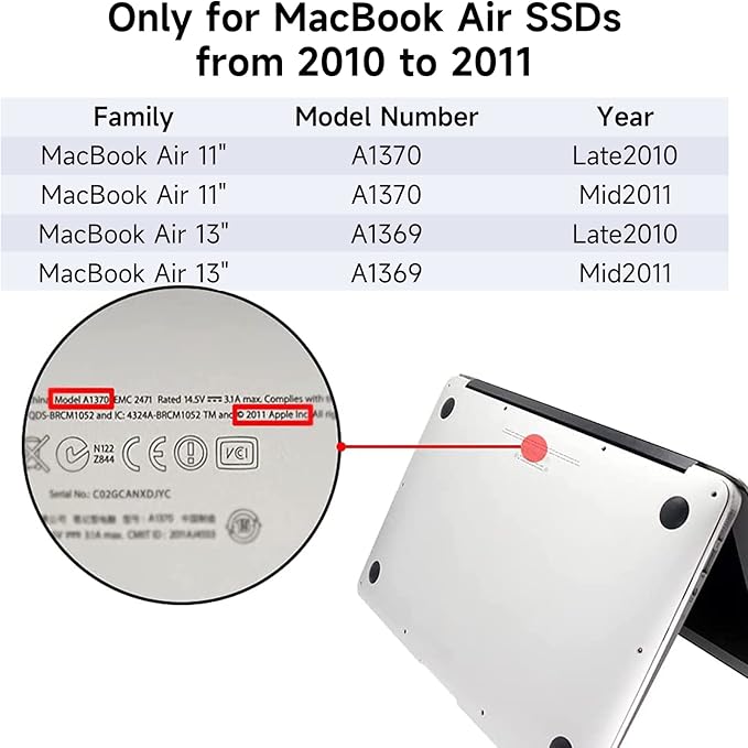 ACASIS USB C 3.0 SSD Enclosure for Narrow Apple Flash SSDs MacBook Air from 2010 to 2011 Portable Storage Enclosure Compatible with M.2 Nvme SSD with Adapter