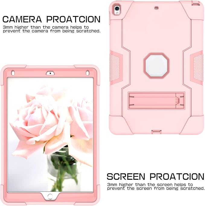 3 in 1 Hybrid Case for iPad Air 3 10.5" & iPad Pro 10.5" - Heavy Duty, Shockproof, Anti-Slip, Anti-Scratch, Pink