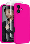 FireNova Designed for iPhone 16 Case, Silicone Upgraded [Camera Protection] Phone Case, Soft Anti-Scratch Microfiber Lining Inside, 6.1 inch, Hot Pink