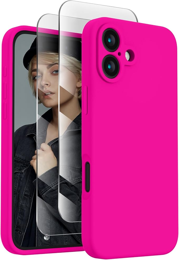 FireNova Designed for iPhone 16 Plus Case, Silicone Upgraded [Camera Protection] Case, Soft Anti-Scratch Microfiber Lining Inside, 6.7 inch, Hot Pink