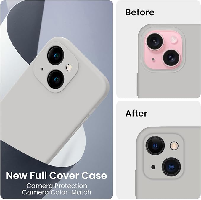 FireNova Designed for iPhone 15 Case, Silicone Upgraded [Camera Protection] Phone Case with [2 Screen Protectors], Soft Anti-Scratch Microfiber Lining Inside, 6.1 inch, Natural Titanium