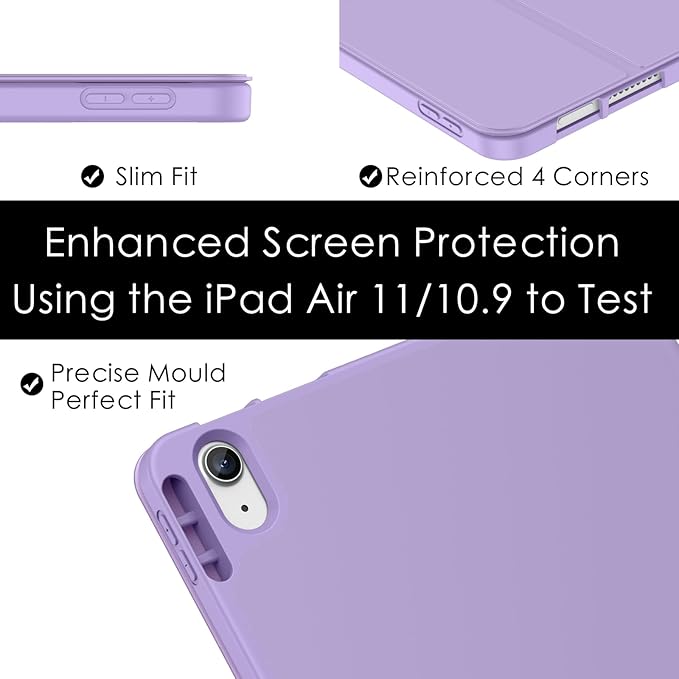 Soke Case for New iPad Air 11 Inch (M4/M3/M2, 2026-2024), iPad Air 5th/4th Generation 10.9 Inch (2020-2022) with Pencil Holder, Soft TPU Back Cover & Auto Sleep/Wake, Lilac