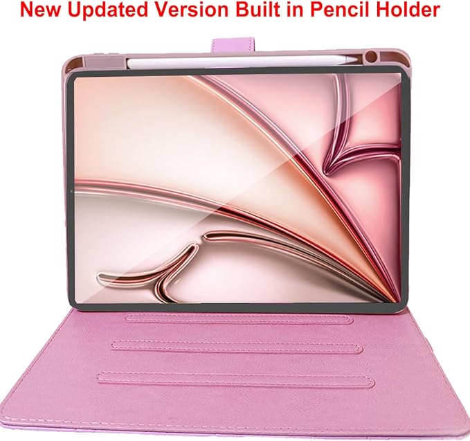 Changjia for iPad Air 11 Inch Case M4 (2026)/M3 (2025)/M2 (2024), iPad Air 5th/4th Gen 10.9" (2022/2020) with Pencil Holder, Girly Cute Crown Diamond Elegant Auto Sleep/Wake Stand Protective Case,Pink