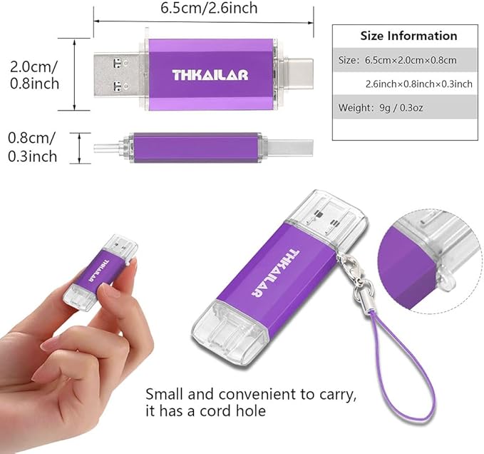 Thkailar 128GB USB C Drive, 120MB/s Fast USB 3.0 Thumb Drive for iPhone 15, MacBook, Android & PC, Dual Connector Type-C Flash Drive