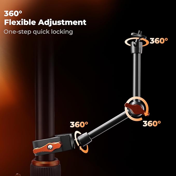 K&F CONCEPT 9.8" Magic Arm Clamp Kit with 1/4" & 3/8" Thread Screw 360° Ball Heads Articulating Magic Arm Camera Mount for Monitor, Flash, LED Light, Microphone, Camera Cage, Action Camera