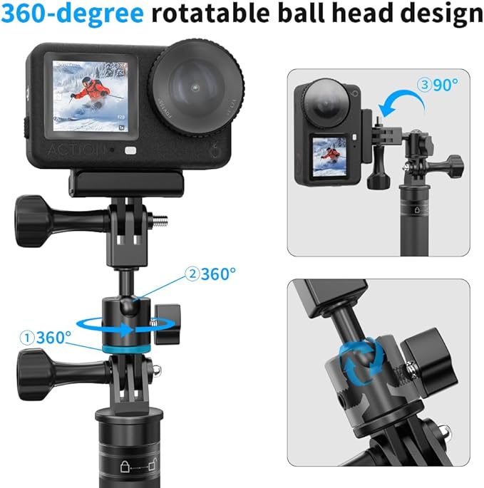 Aluminum 360 Degree Rotation Camera Swivel Mount, Vertical Metal Bracket Adapter Compatible with GoPro Hero 13/12/11/10, DJI Action 6/5 Pro/4, Sony and Other Action Cameras (Adjustable Adapter Mount)