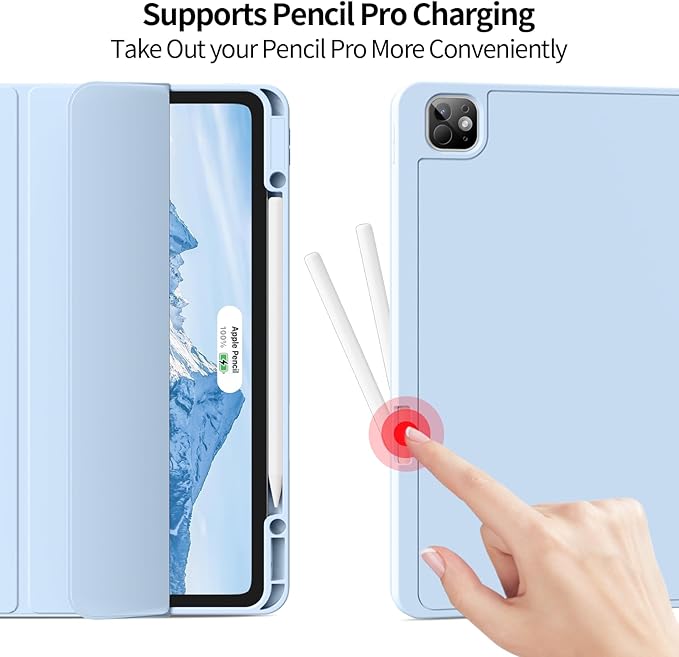 for iPad Pro 13 inch Case (M5/M4) 2025/2024, Slim Protective Cover with Pencil Holder, Soft TPU Back Cover, Trifold Stand, Auto Wake/Sleep, A2925 A2926 A3007 A3362 A3359 (Sky Blue)