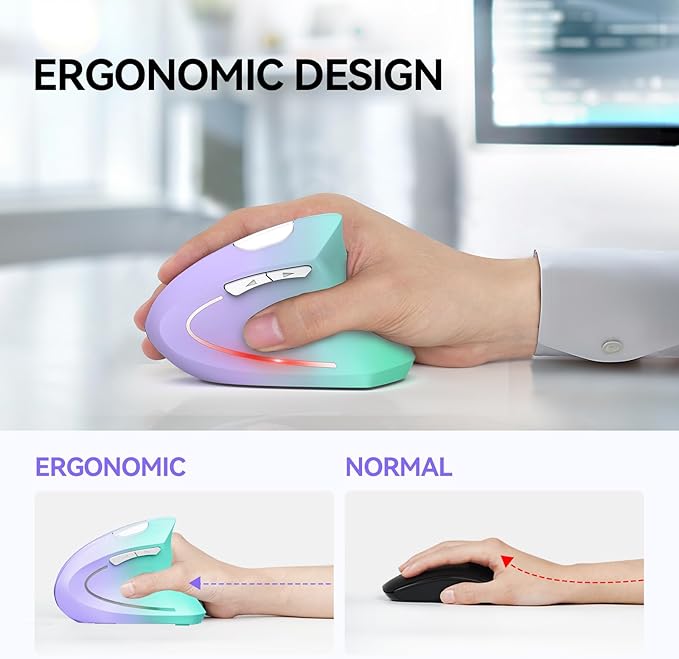 TECKNET Ergonomic Mouse, Wireless Bluetooth Vertical Mouse, 4800 DPI Optical Tracking, 6 Adjustable DPI, Quiet Clicks, 2.4GHz with USB A Receiver, 12 Months Battery, 6 Buttons, Wide Compatibility