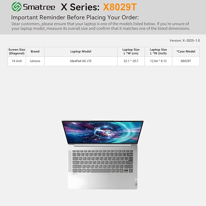 Smatree Hard EVA Protective Sleeve Case Compatible for 14 inch Lenovo IdeaPad 4G LTE Laptop, Slim and Anti-Shock Case Notebook Bag (X8029T)