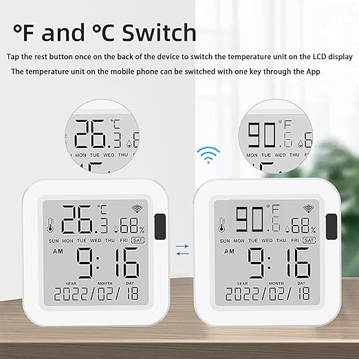 WiFi Temperature Humidity Monitor: Upgraded Smart Temperature and Humidity Sensor with Large Backlit LCD Screen & App Alerts, Indoor Thermometer Hygrometer Compatible with Alexa Google Assistant