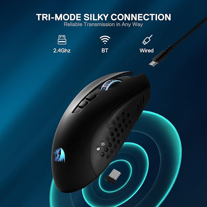 Redragon M656 MAX 3-Mode Wireless Gaming Mouse, 10000 DPI Rechargeable Gaming Mice w/ 5 DPI Levels, 7 Macro Buttons, RGB Backlight & Pro Software Supported, for PC/Mac/Laptop
