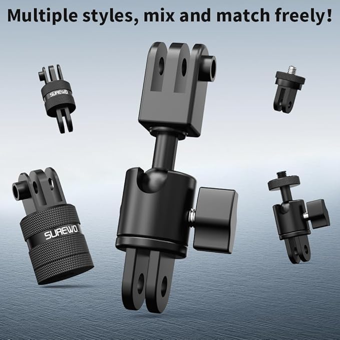 Aluminum 360 Degree Rotation Camera Swivel Mount, Vertical Metal Bracket Adapter Compatible with GoPro Hero 13/12/11/10, DJI Action 6/5 Pro/4, Sony and Other Action Cameras (Adjustable Adapter Mount)