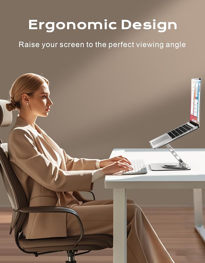 RIWUCT 360° Rotatable Laptop Stand for Desk Adjustable Height, Ergonomic Laptop Riser Holder with Dual-bar Support, Portable Computer Notebook Stand for MacBook Air Pro, Dell XPS, HP (10-16")