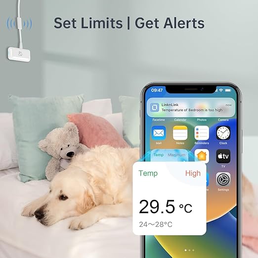 Thermometer and Hygrometer eTHS, WiFi Smart Temperature and Humidity Monitor Sensor, APP Phone Alert, TH2MQTT Home Assistant, Compatible with Alexa Google Home, No Hub Required