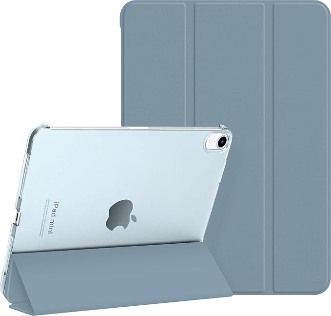 Case for iPad mini 7 (A17 Pro), Slim Smart Trifold Stand for iPad mini 7th/6th Generation 8.3 Inch 2024/2021, Hard PC Translucent Frosted Back Shell Case with Auto Wake/Sleep, Misty Blue