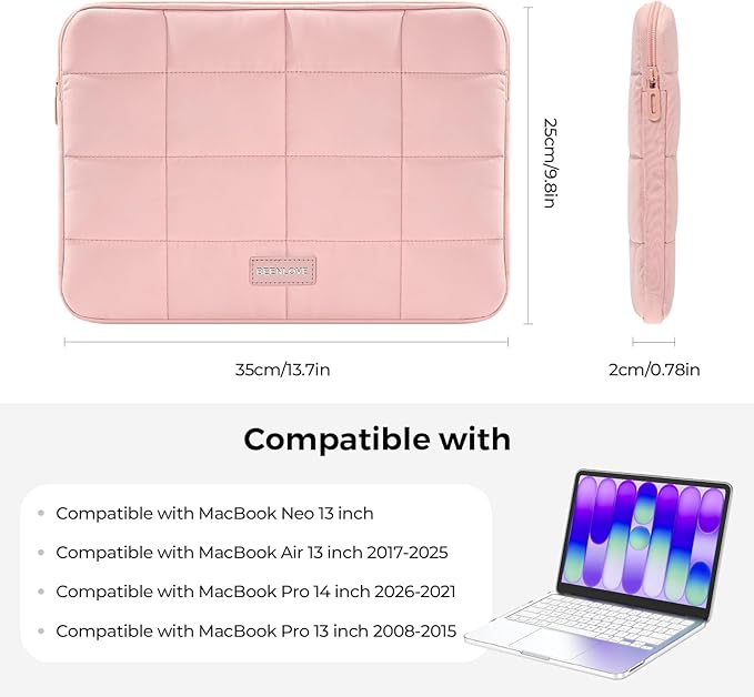 EooCoo for MacBook Neo Case 13 inch 2026 Model A3404 with A18 Pro chip, Hard Shell Case & Sleeve Bag & Type C & Keyboard Skin & Screen Film Laptop Accessories, Crystal Blush