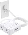 TROND Surge Protector Power Strip, 10FT Flat Plug Extension Cord with 8 Outlets & 4 USB Ports (3 USB C), 1625W, Wall Mount Outlet Extender for Home Office Dorm Room Essentials, White