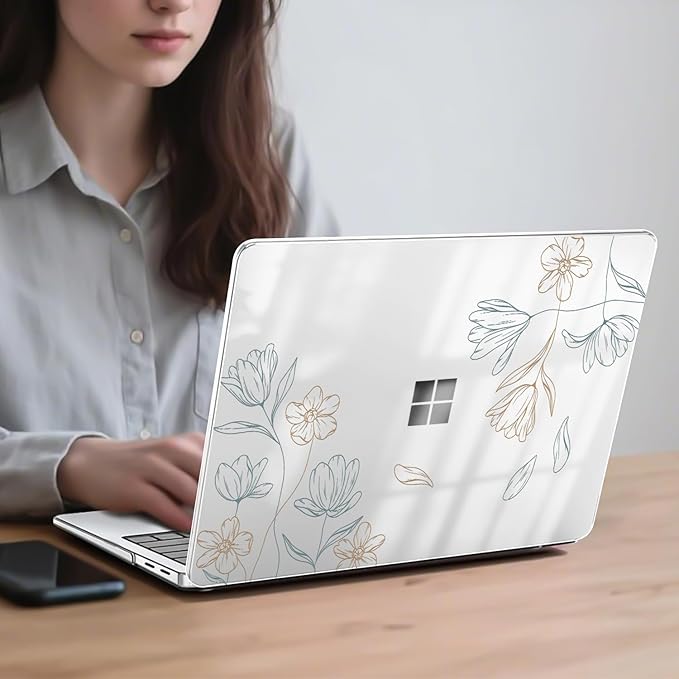 Slim Protective Case for Microsoft Surface Laptop 13 inch Copilot+ PC 2025 Release (Model 2095), Lightweight Anti-Scratch Printed Pattern Plastic Hard Shell Case Cover, Line Flower