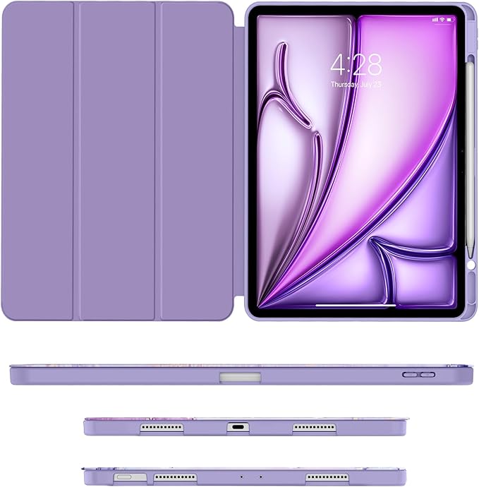 Soke Case for iPad Air 13 Inch (M4/M3/M2,2026-2024), iPad Pro 12.9" 6th/5th Generation with Pencil Holder(2021 2022 Release)-[Apple Pencil Charging + Auto Wake/Sleep] Soft Back Cover, Lilac Marble