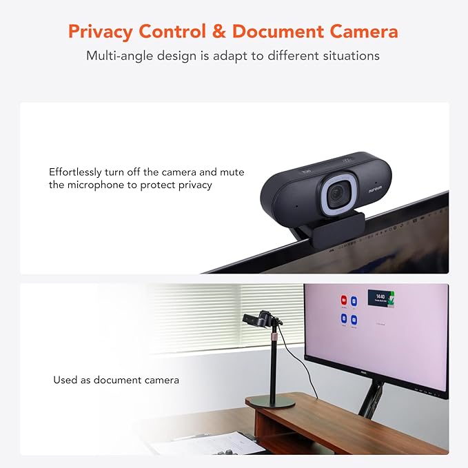 NUROUM V15-AFL Streaming Webcam with Ring Light, Autofocus Webcam for PC w/Dual Mic, 1080P 60fps, 75° FOV&Light Correction, USB Web Camera Plug&Play for Zoom/Teams/OBS/Xsplit, Streaming, Grey