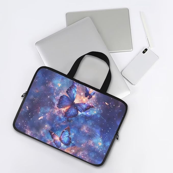 Galaxy Butterfly 15 Inch Laptop Bag Handle Chromebook Case Sleeve Computer Protect Pouch Holder Notebook Sleeve Neoprene Chromebook Cover Soft Carrying Travel Case for Women
