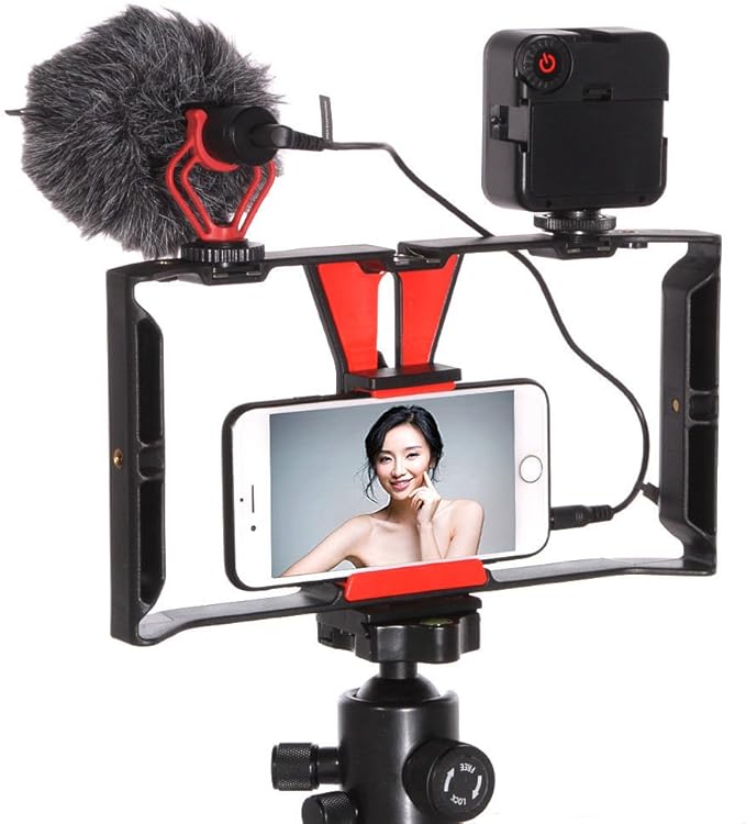 FocusFoto Smartphone Video Rig Camera Cage Mount Holder Stabilizer Handle Grip for 4~7 inch Mobile Cell Phone iPhone Filmmaking Professional Videomaker for iPhone Xs Max X 8 Plus Huawei P20 mate20 PRO